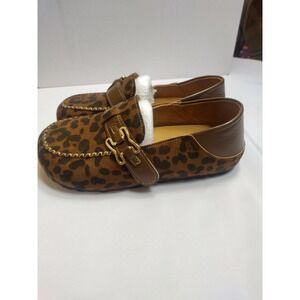 Leopard Print Buckle Loafers Women Brown Animal Pattern Slip On Mules EU 41